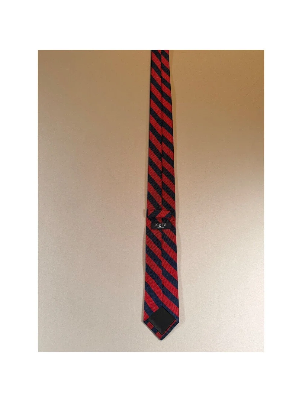 J.Crew Mens Silk Tie Red Navy Blue Diagonal Stripe Rep Weave Necktie Classic